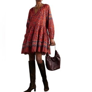 Ulla Johnson Abri belted tiered printed cotton-blend voile mini dress Poppy 14